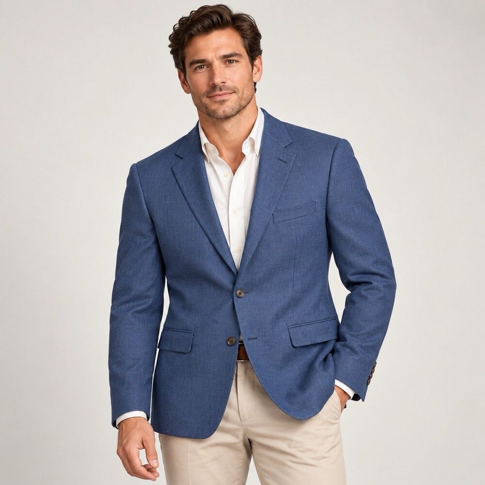 Ralph Lauren Mens Blazer 46L Blue Silk Wool Blazer Sport Coat Cocktail Attire